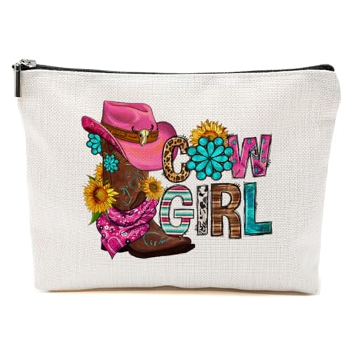 Western Stuff, Country Stuff Western-Make-up-Tasche, christliches Geschenk für Frauen, Leopardenmuster, Kuh-Druck, Rosa Western, 9.6*7.1 inch von BQXH