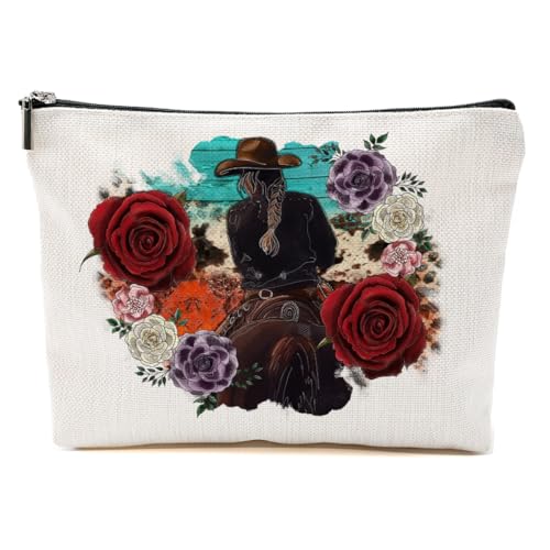 Western Stuff, Country Stuff Western-Make-up-Tasche, christliches Geschenk für Frauen, Leopardenmuster, Kuh-Druck, Rose Western Girl, 9.6*7.1 inch von BQXH