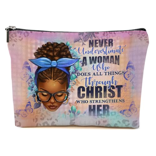 Western Stuff, Country Stuff Western-Make-up-Tasche, christliches Geschenk für Frauen, Leopardenmuster, Kuh-Druck, Schwarze christliche Dame, 9.6*7.1 inch Western Stuff, Country Stuff Western-Make-up-Tasche, christliches Geschenk für Frauen, Leopardenmuster, Kuh-Druck, Schwarze christliche Dame, 9.6*7.1 inch von BQXH