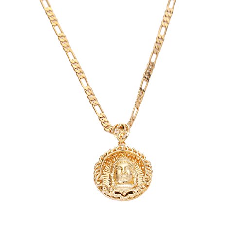 Halskette mit Buddhismus-Anhänger, 24 Karat vergoldet, mit 58,4 cm langer Kette von BR Gold Jewelry