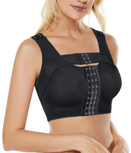BRABIC Damen BH mit Frontverschluss nach Operationen Haltungskorrektur Shaper Tops mit Bruststützband (Schwarz), Schwarz, M von BRABIC