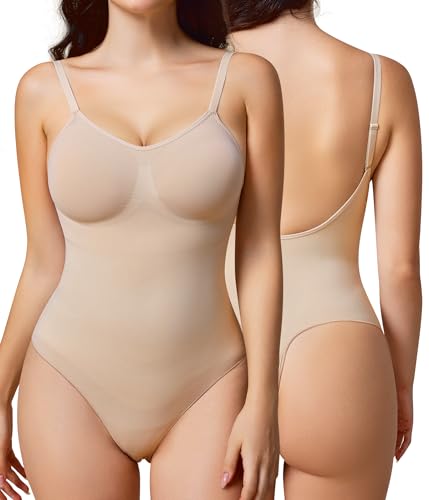 BRABIC Damen Rückenfrei Shapewear Bodysuit Bauchkontrolle Tanga Nahtlose Body Shaper Ärmellos Kompression Tanks Tops, Beige, S von BRABIC