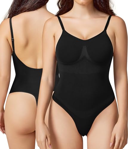 BRABIC Damen Rückenfrei Shapewear Bodysuit Bauchkontrolle Tanga Nahtlose Body Shaper Ärmellos Kompression Tanks Tops, Schwarz, L von BRABIC