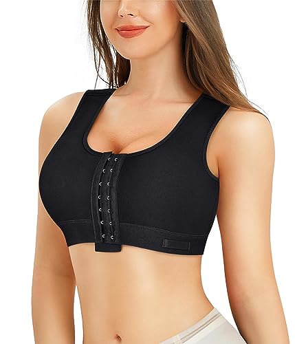 Brabic Damen-BHs mit Frontverschluss, postoperativer Kompressions-BHs für Mastektomie, mit verstellbaren Trägern, bügellos, Schwarz, small von BRABIC
