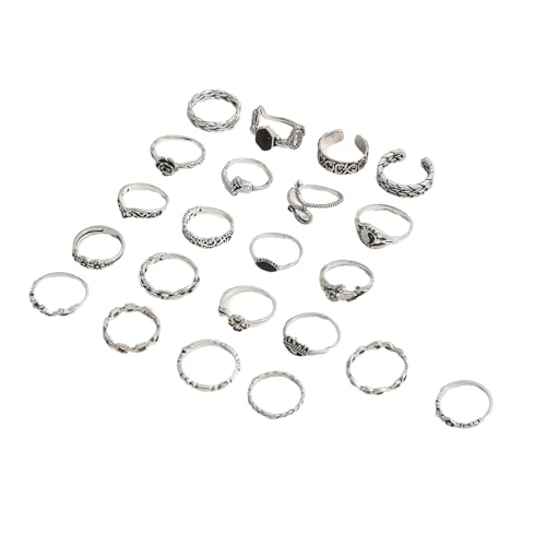 22-teiliges Set mit Vintage-Inspirationsringen mit aufwendigen Blumen- und Schlangen-Yin-Yangs-Designs für Partys und Feiern, Schlangenform-Ringe von BRABOSTON
