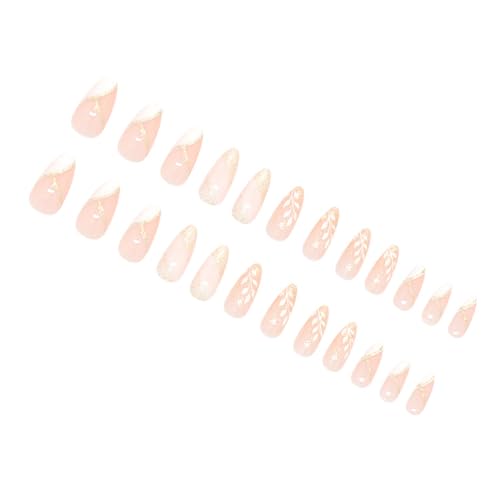 24 Stück Mandel-Nägel zum Aufdrücken, glänzendes Design, französische künstliche Acryl-Klebstoffe, für Damen, Sarg, Mandel, französische Spitze von BRABOSTON