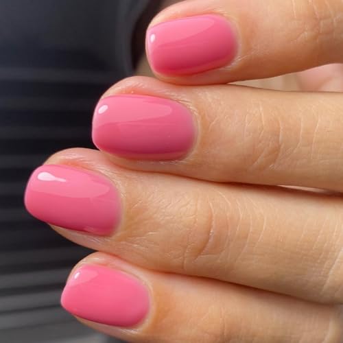 24 Stück pinkfarbene Nägel zum Aufkleben, glänzend, kurz, quadratisch, zum Aufdrücken, einfarbig, Acryl für Damen von BRABOSTON