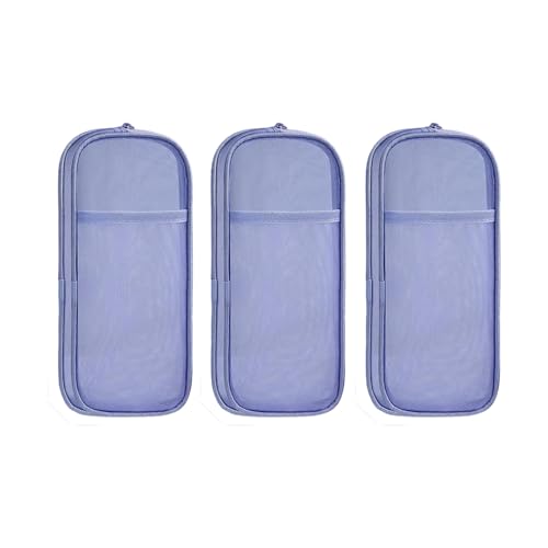 3 transparente Federmäppchen, doppellagig, Stift-Aufbewahrungsbox, tragbare Organizer, transparente farbige Etui, blau von BRABOSTON