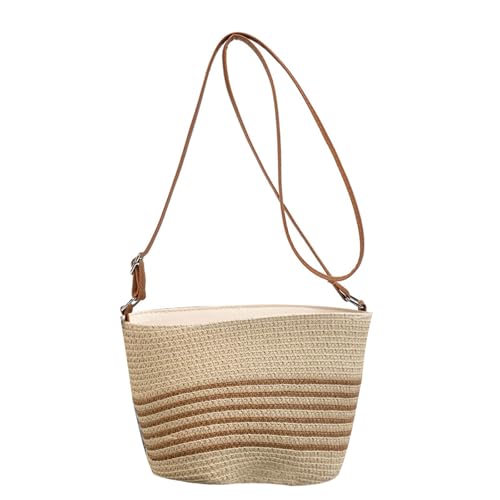 All-matching Crossbody Bag For Women Striped Handbag Straw Beach Shoulder Handwoven Messengers Shopping Women Crossbody Striped Beach Fashion Shoulder Handwoven Handbag, beige, One Size von BRABOSTON