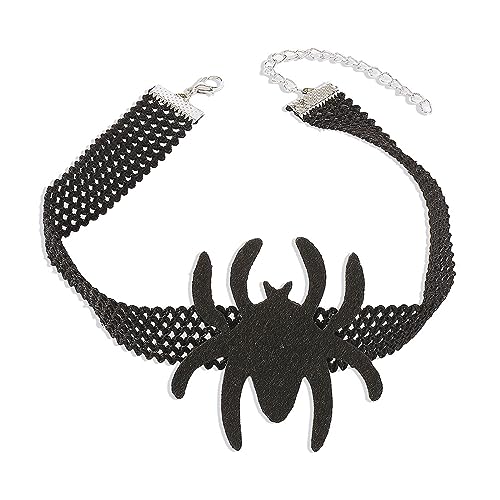 BRABOSTON Einfache Spinnen, übertriebener Totenkopf-Palmen-Anhänger, passendes Schlüsselbein-Kette, verstellbar, schwarzes Stoffseil, kalter Wind, Halskette, Stoffseil-Halskette, Einheitsgröße, Wie von BRABOSTON