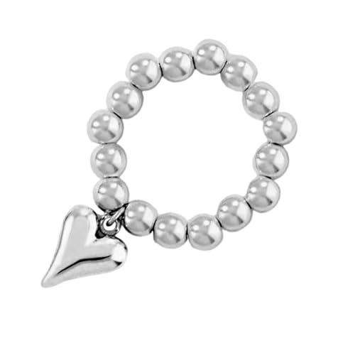 BRABOSTON Europäischer Stil, verstellbar, Herzringe mit elastischem Seil und runden Perlen, handgefertigter Schmuck für Trendsetter, verstellbar, Gold, Einheitsgröße, Wie beschrieben, Wie beschrieben von BRABOSTON