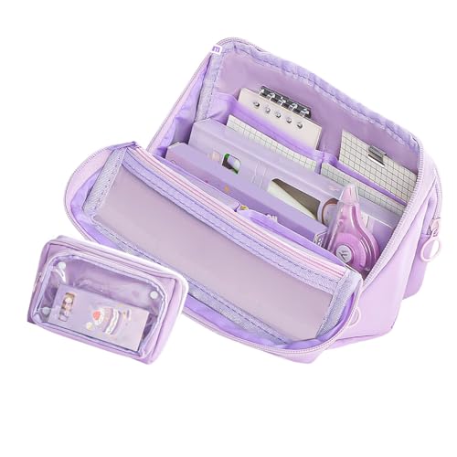 BRABOSTON Federmäppchen mit hoher Kapazität, 9 Fächer, abnehmbare Stifttasche, Organizer, Reise-Make-up-Tasche, multifunktionaler Schreibtisch-Organizer, violett von BRABOSTON