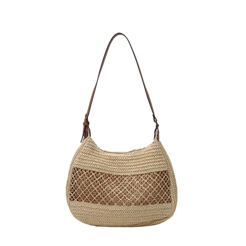BRABOSTON Handgefertigte Bast-Strandtasche mit geräumigem Futter, lässige Schultertaschen, unverzichtbare Handtasche für Damen, Reisezubehör, Urlaubs-Handtasche, beige, One Size von BRABOSTON