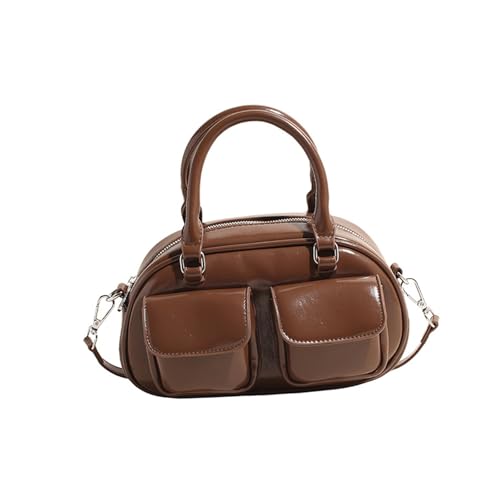 BRABOSTON Moderne Damen-Umhängetasche, einzigartige Leder-Umhängetasche, Tragegriff oben, Handtasche, Umhängetasche mit reichlich Stauraum, gesteppte Schultertasche, braun, One Size von BRABOSTON