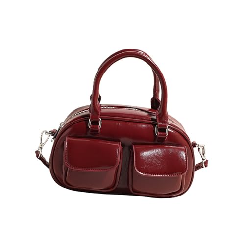 BRABOSTON Moderne Damen-Umhängetasche, einzigartige Leder-Umhängetasche, Tragegriff oben, Handtasche, Umhängetasche mit reichlich Stauraum, gesteppte Schultertasche, rot, One Size von BRABOSTON