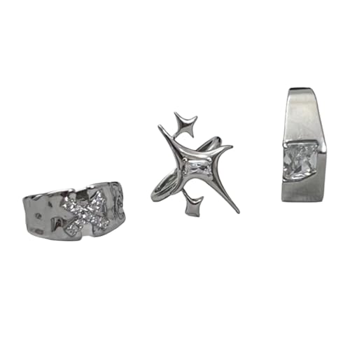BRABOSTON Offene Ringe, Handschmuck, modische Ringe, Sternform, Legierung, Textur, geeignet für Mode-Enthusiasten, schlichter Schmuck, 3 Stück von BRABOSTON