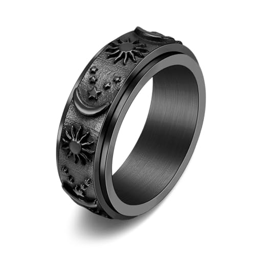 BRABOSTON Praktische Drehbewegung für Stahl-Ringe, Spinner für Männer und Frauen, personalisierte Gravur, Mond, Stern, Sonne, Stahl, drehbar, Schwarz, Wie beschrieben, Wie beschrieben von BRABOSTON