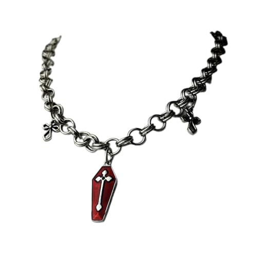 BRABOSTON Vintage Sarg Kreuz Anhänger Halskette Gothic Metallkette Choker Punk Schlüsselbein Kette Halskette Mode Halsband Vintage Kreuz Sarg Anhänger Einstellbare Länge Schmuck von BRABOSTON