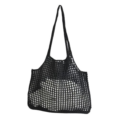 Häkel-Umhängetasche für Damen, große Kapazität, Handtasche, ausgehöhltes Design für Strandurlaub oder den täglichen Gebrauch, gestrickte Damentasche, Schwarz , One Size von BRABOSTON