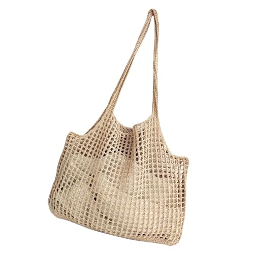 Häkel-Umhängetasche für Damen, große Kapazität, Handtasche, ausgehöhltes Design für Strandurlaub oder den täglichen Gebrauch, gestrickte Damentasche, khaki, One Size von BRABOSTON