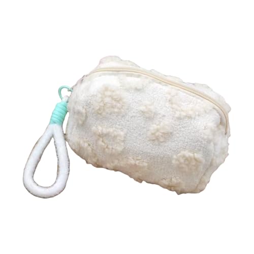 Kosmetiktasche mit Griff, Plüsch-Kulturbeutel, Love-Druck, Organizer, Make-up, Hautpflege-Organizer für Damen, Kulturbeutel, Plüsch, Reise, Make-up, Waschstift, Liebesdruck, beige, Mass Beauty von BRABOSTON