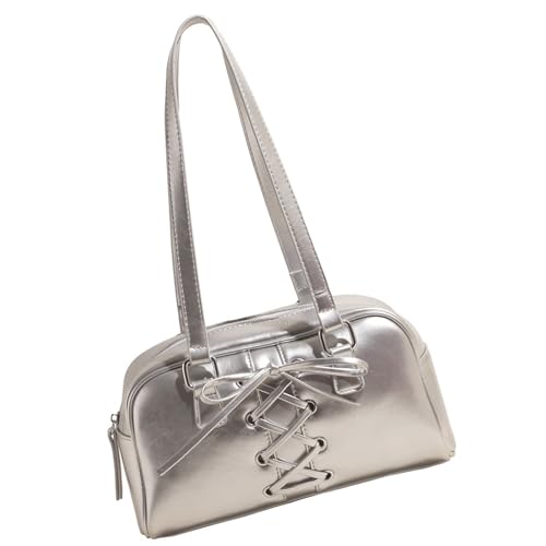 Modische Ballett-Schultertasche mit geräumigem Innenraum und Schleifen, für moderne Stadt, PU-Leder, Umhängetasche, silber, One Size von BRABOSTON