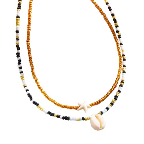 Packung mit 2 doppellagigen Seesternen, Muschelanhänger, Halskette verleiht jedem Outfit oder Event, Strandurlaub-Accessoires einen einzigartigen Charme, Einheitsgröße, Wie beschrieben, Wie von BRABOSTON