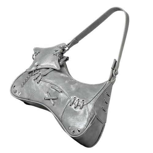 Punk Handtasche PU Leder Damen Crossbody Tasche mit bequemem Schultergurt Unterarmtaschen für das tägliche Pendeln oder Reisen Stilvolle Umhängetasche, grau, One Size von BRABOSTON
