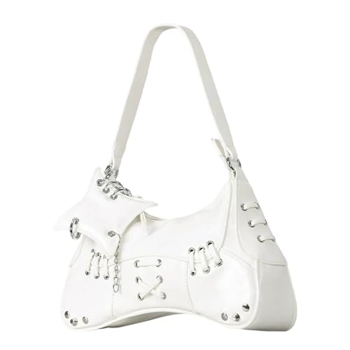 Punk Handtasche PU Leder Damen Crossbody Tasche mit bequemem Schultergurt Unterarmtaschen für das tägliche Pendeln oder Reisen Stilvolle Umhängetasche, weiß, One Size von BRABOSTON