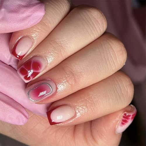 Quadratische Nägel zum Aufdrücken, glänzendes Design, französisches Acryl, künstliche Nägel für Damen, französische Spitze von BRABOSTON