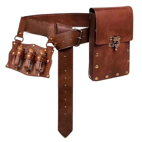 Renaissances Pu Gürtel Fannys Pack Taschen Zubehör Halloween Party Cosplay Kostüme Mittelalter Ritter Kostüm Mittelalter Pirat Leder, Braunes 3-teiliges Set, Einheitsgröße, Mass Beauty von BRABOSTON