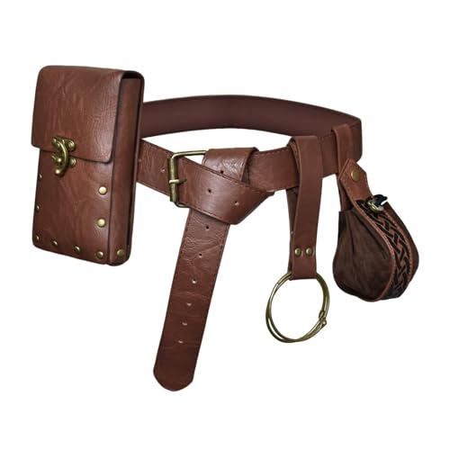 Renaissances Pu Gürtel Fannys Pack Taschen Zubehör Halloween Party Cosplay Kostüme Mittelalter Ritter Kostüm Mittelalter Pirat Leder, Braunes 4-teiliges Set, Einheitsgröße, Mass Beauty von BRABOSTON