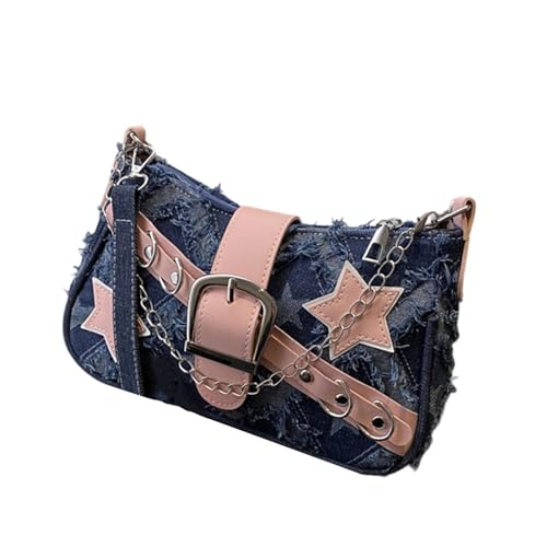 Retro Umhängetasche Elegante Handtasche Achseltaschen mit Sternmuster für Frauen und Mädchen Punk Styles Crossbody Geldbörse Retro Jeans Tasche, Stern dunkelblau, One Size von BRABOSTON
