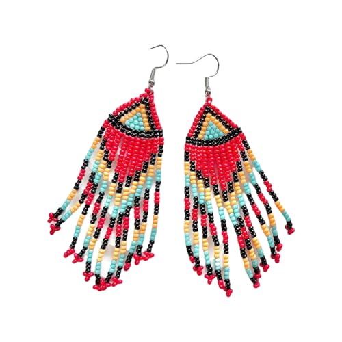 Vintage-inspirierte Perlenquasten-Ohrringe, handgefertigte Glasperlen, hängende Ohranhänger, Schmuck, Damen-Accessoires, handgefertigter ethnischer Perlenschmuck, Einheitsgröße, Wie beschrieben, Wie von BRABOSTON