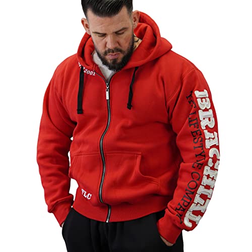 Brachial Premium Herren Kapuzenjacke Gym Rot L - Hoodie Sweatjacke Sweatshirt Jacke mit Kapuze für Bodybuilder Sportler von BRACHIAL THE LIFESTYLE COMPANY