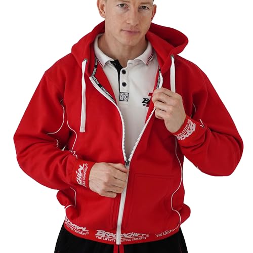 Brachial Premium Herren Kapuzenjacke Spacy Rot S - Hoodie Sweatjacke Sweatshirt Jacke mit Kapuze für Bodybuilder Sportler von BRACHIAL THE LIFESTYLE COMPANY