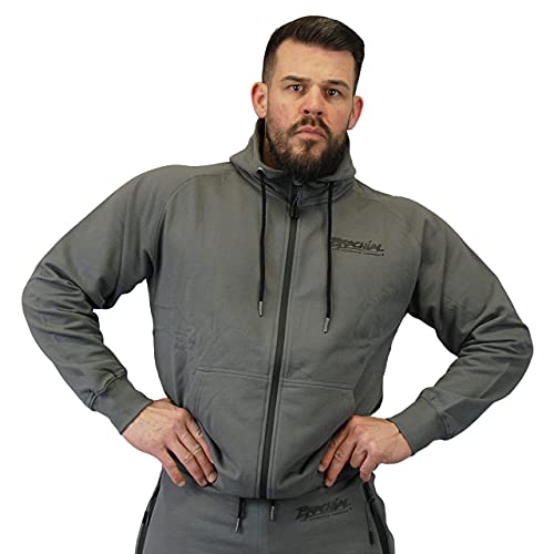 Brachial Premium Herren Kapuzenjacke Tapered Grau M - Hoodie Sweatjacke Sweatshirt Jacke mit Kapuze für Bodybuilder Sportler von BRACHIAL THE LIFESTYLE COMPANY