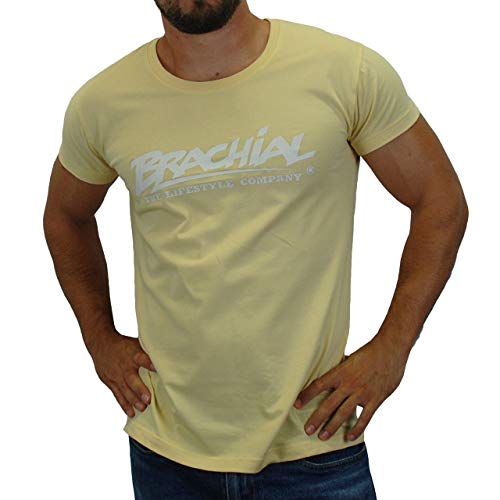 Brachial Premium Herren T-Shirt Sign Slim-Fit Gelb M - für Freizeit Bodybuilding Workout Gym Kraftsport Fitness von BRACHIAL THE LIFESTYLE COMPANY