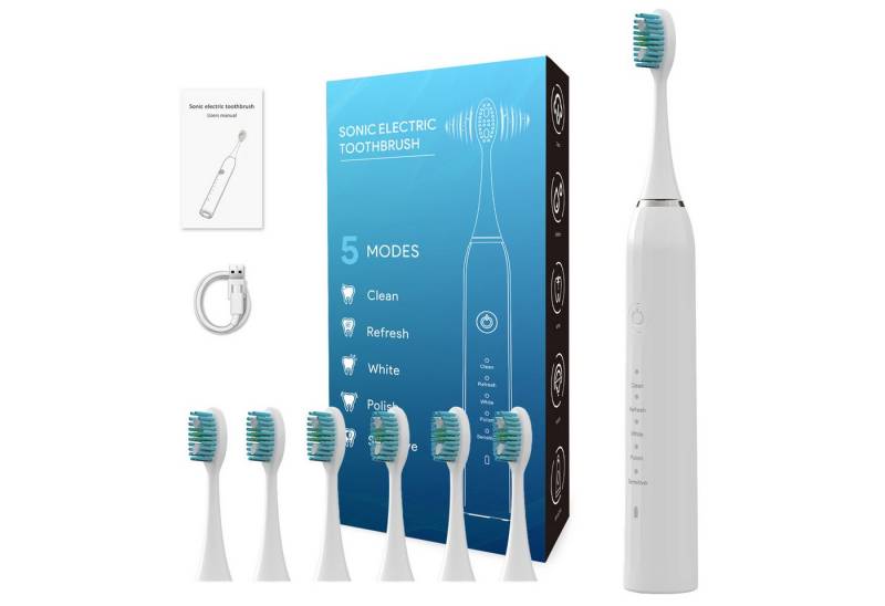 BRAIDOL Elektrische Zahnbürste Zahnbürste,Schallzahnbürste für Zahnpflege, Aufsteckbürsten: 6 St., Electric toothbrush für Erwachsene,5 Putzmodi, Reise Zahnbürsten mit 6 Zahnbürstenkopf,2-Minuten-Timer von BRAIDOL