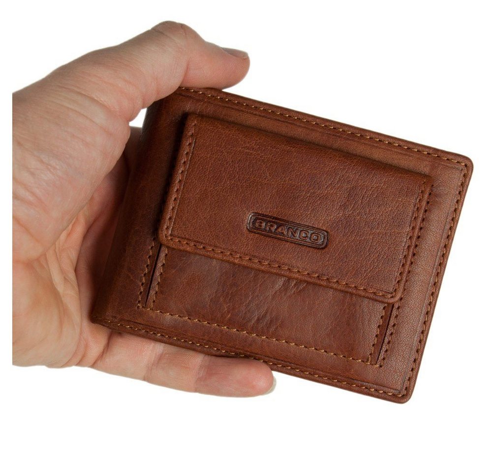 BRANCO Mini Geldbörse Geldklammer / Dollarclip-Geldbörse, Leder Cognac-Braun, Branco 16749 von BRANCO