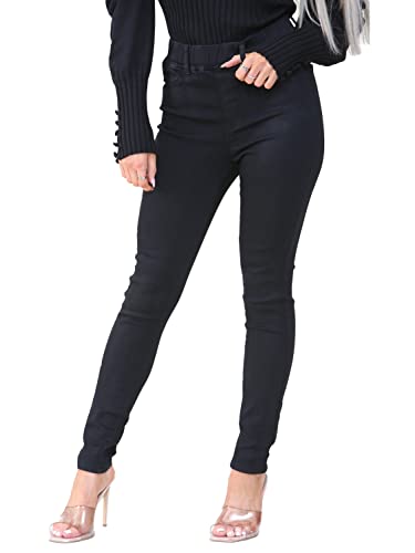 BRAND KRUZE Damen Skinny Jeans Jeggings High Rise Elasticated Waist Stretch Denim Jeans Leggings, Schwarz , 42 von BRAND KRUZE