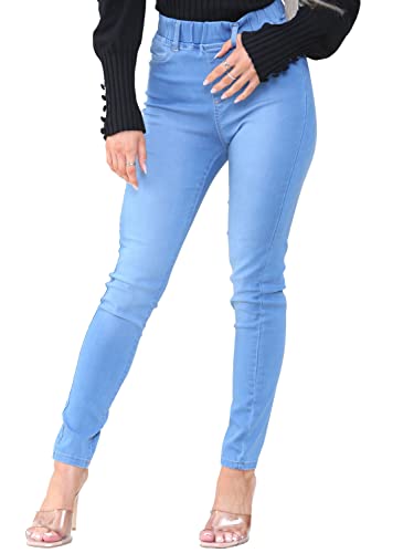BRAND KRUZE Damen Skinny Jeans Jeggings High Rise Elasticated Waist Stretch Denim Jeans Leggings, hellblau, 38 von BRAND KRUZE