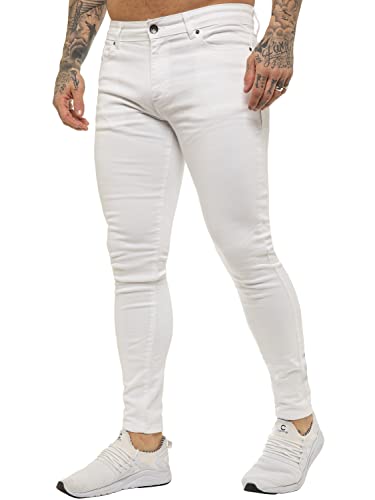 BRAND KRUZE Designer Herren Jeans KZ106 Skinny Slim Fit Casual Super Stretch Denim Hose, weiß, 28 W/30 L von BRAND KRUZE