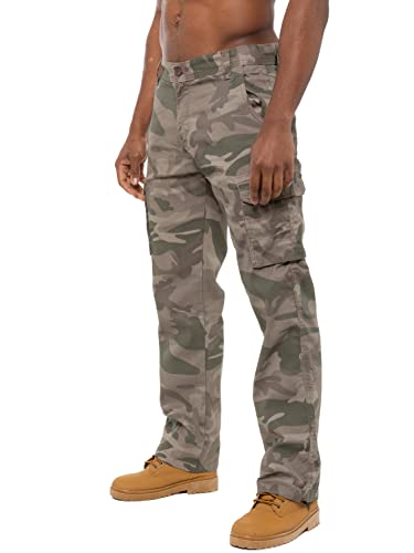 BRAND KRUZE Herren Cargohose KZ116 Camouflage Grün Camo Sommerhose Jeans alle Taillengrößen, khaki, 36 W/34 L von BRAND KRUZE