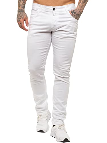 BRAND KRUZE Herren Chinos KZ104 Designer Stretch Skinny Fit Markenhose Slim Hose alle Taillengrößen, weiß, 32 W / 32 L von BRAND KRUZE