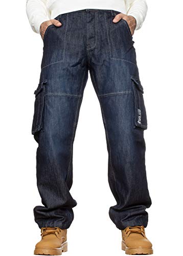 BRAND KRUZE Herren Designer Combat Hose Casual Cargo Jeans Arbeitshose Alle Taillengrößen, Dark Stonewash, Bundweite: 97 cm, beinlänge: 81 cm (38 W / 32 L) von BRAND KRUZE