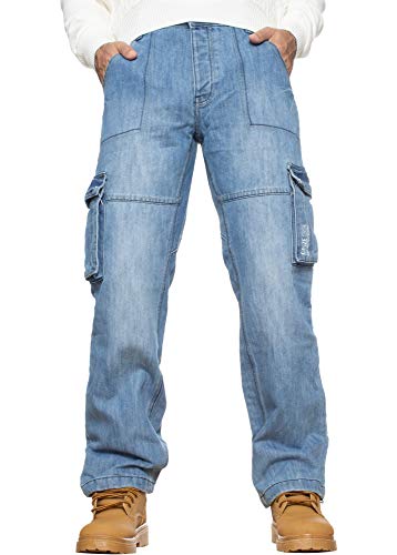 BRAND KRUZE Herren Designer Combat Hose Casual Cargo Jeans Arbeitshose Alle Taillengrößen, Light Stone Wash, 32 W / 32 L von BRAND KRUZE