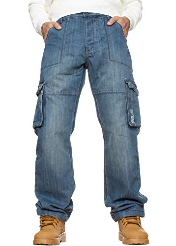 BRAND KRUZE Herren Designer Combat Hose Casual Cargo Jeans Arbeitshose Alle Taillengrößen, Mid-Stonewash, 46W x 32L von BRAND KRUZE