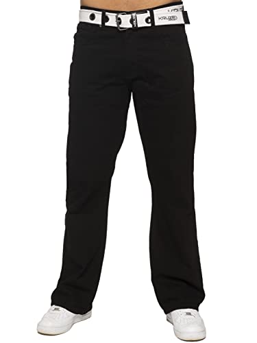 BRAND KRUZE Herren Jeans Bootcut Hose KZ115 ausgestelltes weites Bein Denim Hose alle Taillengrößen mit Gürtel, Schwarz , 32 W / 32 L von BRAND KRUZE