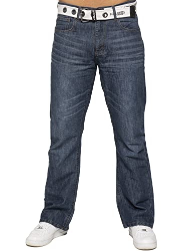 BRAND KRUZE Herren Jeans Bootcut Hose KZ115 ausgestelltes weites Bein Denim Hose alle Taillengrößen mit Gürtel, blau, 32 W/30 L von BRAND KRUZE